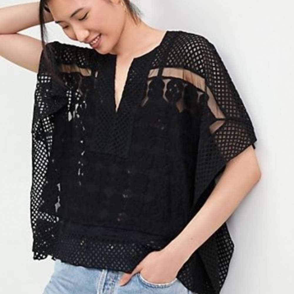 Anthropologie Cropped Lace Black Poncho